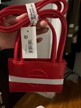 Telfar Red Mini Shopping Tote with Embossed Logo